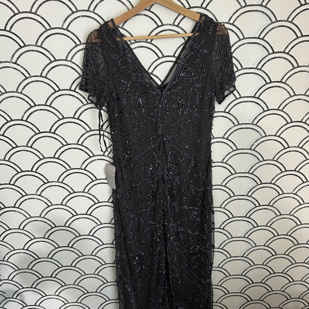Pisarro Nights Beaded Mesh Column Gown in Griffin - Picture 10 of 15